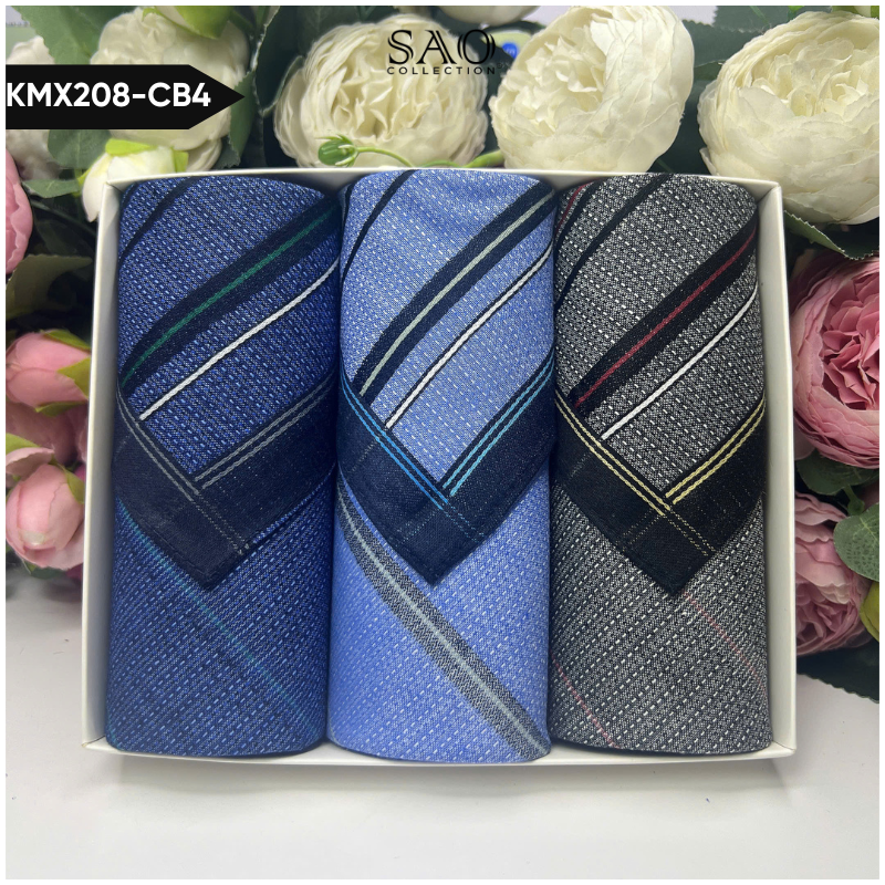 Khăn Tay Nam Set 3 Khăn Mùi Xoa Cotton Mềm Mại Thấm Hút Tốt Quà Tặng Dành Cho Nam (KMX208CB4)