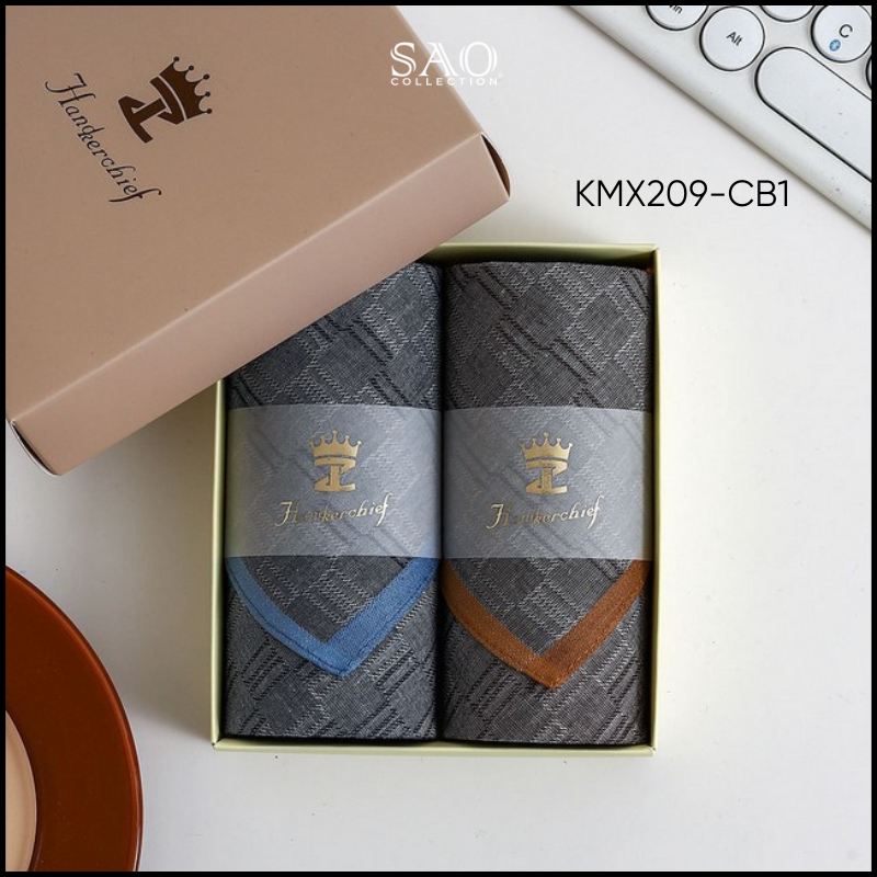 Khăn Mùi Xoa Combo 2 Khăn Tay Nam Quà Tặng Luxury Mát Lạnh, Thơm Tho, Thấm Hút Mồ Hôi Tốt (KMX209CB1)