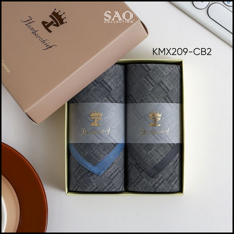 Khăn Mùi Xoa Combo 2 Khăn Tay Nam Quà Tặng Luxury Mát Lạnh, Thơm Tho, Thấm Hút Mồ Hôi Tốt (KMX209CB2)