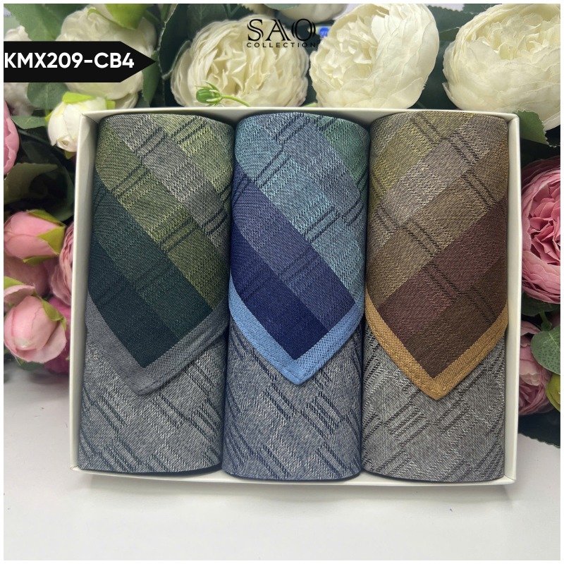 Khăn Tay Nam Set 3 Khăn Mùi Xoa Cotton Mềm Mại Thấm Hút Tốt Quà Tặng Dành Cho Nam (KMX209CB4)
