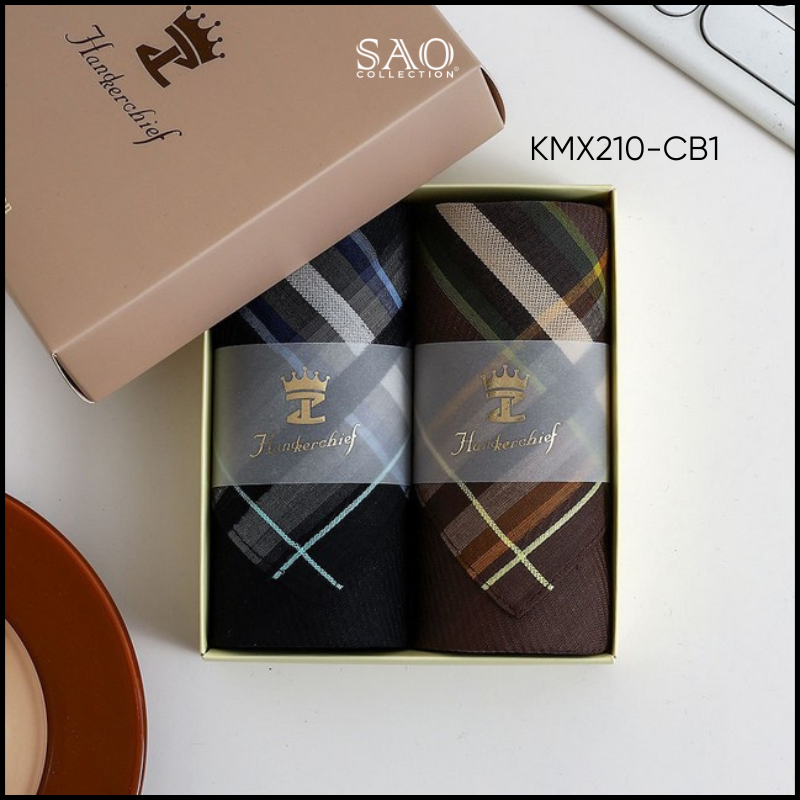 Khăn Mùi Xoa Combo 2 Khăn Tay Nam Quà Tặng Luxury Mát Lạnh, Thơm Tho, Thấm Hút Mồ Hôi Tốt (KMX210CB1)