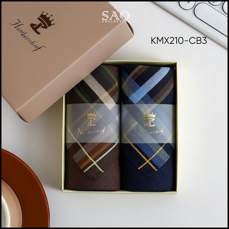 Khăn Mùi Xoa Combo 2 Khăn Tay Nam Quà Tặng Luxury Mát Lạnh, Thơm Tho, Thấm Hút Mồ Hôi Tốt (KMX210CB3)
