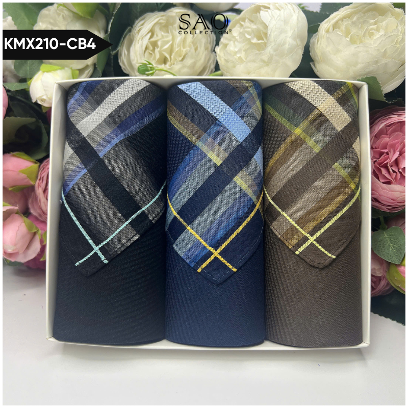 Khăn Tay Nam Set 3 Khăn Mùi Xoa Cotton Mềm Mại Thấm Hút Tốt Quà Tặng Dành Cho Nam (KMX210CB4)