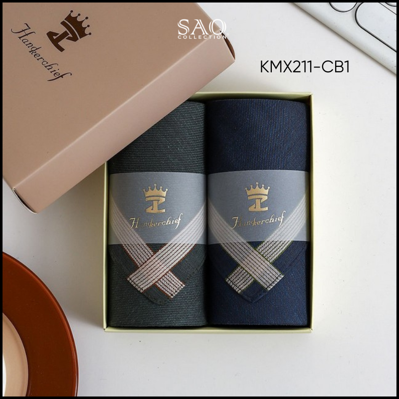 Khăn Mùi Xoa Combo 2 Khăn Tay Nam Quà Tặng Luxury Mát Lạnh, Thơm Tho, Thấm Hút Mồ Hôi Tốt (KMX211CB1)