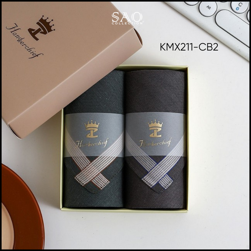 Khăn Mùi Xoa Combo 2 Khăn Tay Nam Quà Tặng Luxury Mát Lạnh, Thơm Tho, Thấm Hút Mồ Hôi Tốt (KMX211CB2)