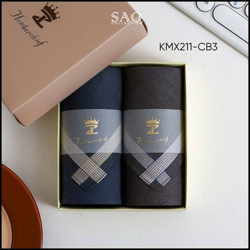 Khăn Mùi Xoa Combo 2 Khăn Tay Nam Quà Tặng Luxury Mát Lạnh, Thơm Tho, Thấm Hút Mồ Hôi Tốt (KMX211CB3)