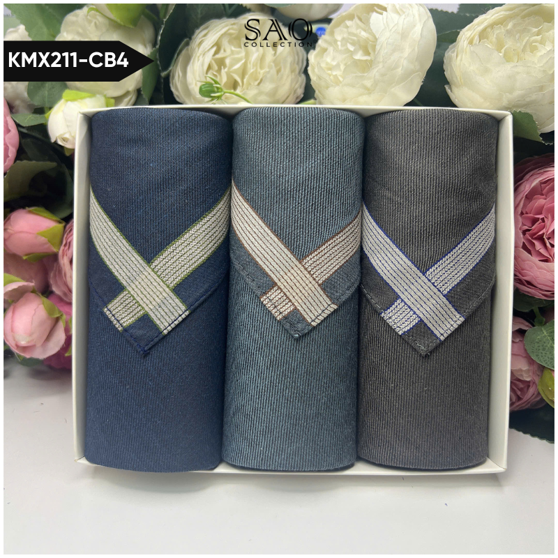 Khăn Tay Nam Set 3 Khăn Mùi Xoa Cotton Mềm Mại Thấm Hút Tốt Quà Tặng Dành Cho Nam (KMX211CB4)