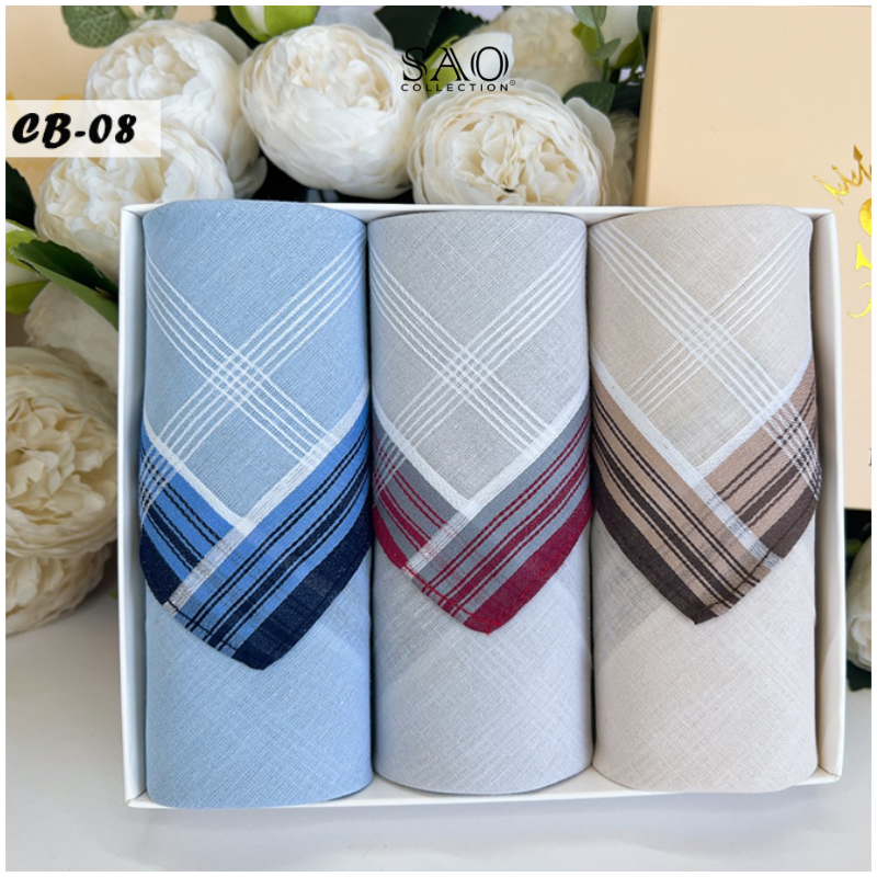 Khăn Tay Nam Set 3 Khăn Mùi Xoa Cotton Mềm Mại Thấm Hút Tốt Quà Tặng Dành Cho Nam (KMXCB08)