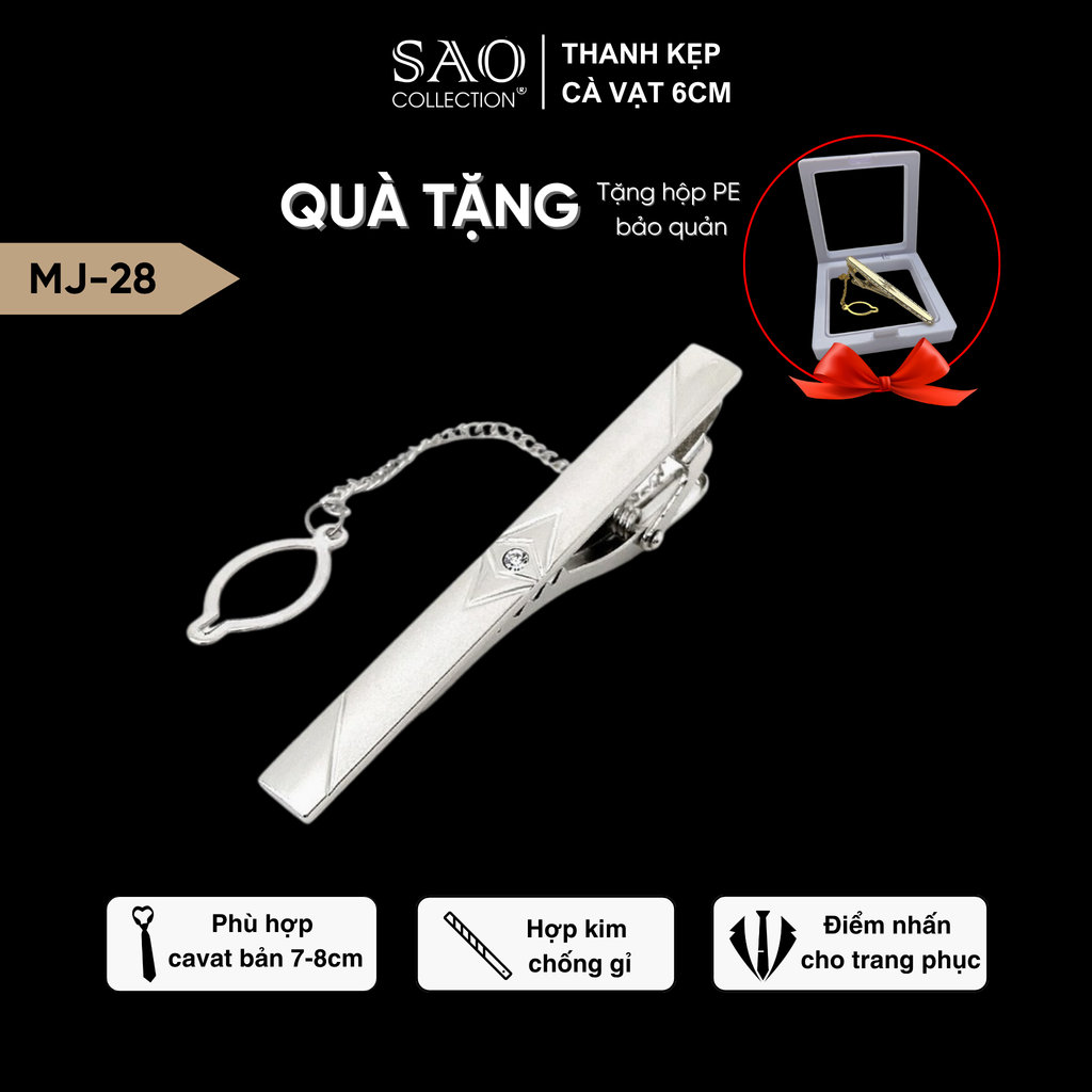 Thanh Kẹp Cà Vạt, Kẹp Caravat Cao Cấp Màu Bạc 6cm (MJ28)