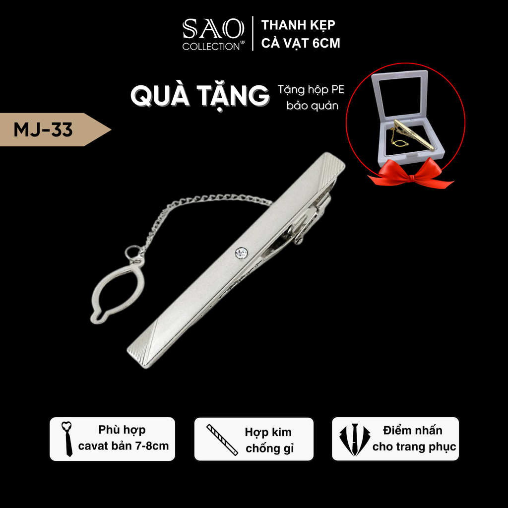Thanh Kẹp Cà Vạt, Kẹp Caravat Cao Cấp Màu Bạc 6cm (MJ33)