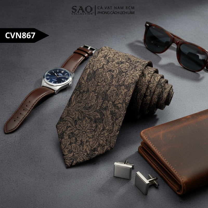 Cà Vạt Nam Lụa Tổng Hợp Bản 8cm Hoạ Tiết Kẻ Sọc Sang Trọng Dành Cho Nam (CVN867)