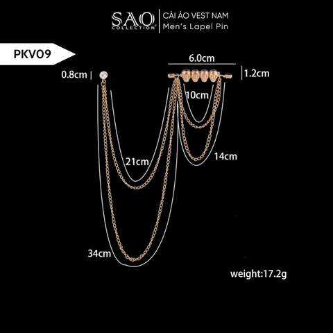Cài Áo Vest Nam Tua Rua Dây Xích Cao Cấp – Ghim Cài Ve Áo Suit Sang Trọng, Tôn Phong Cách Quý Ông (PKV09)