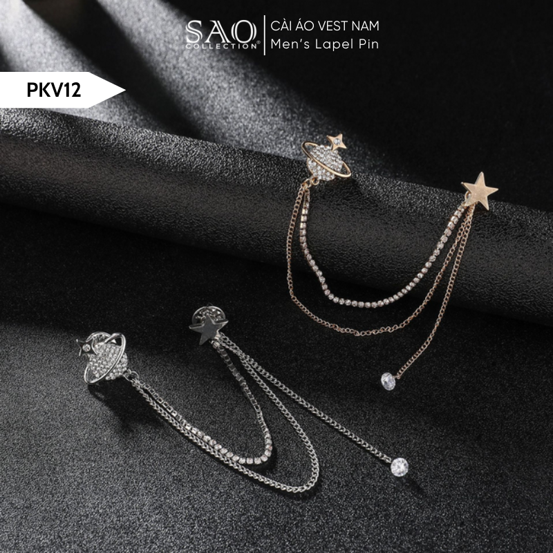 Cài Áo Vest Nam Tua Rua Dây Xích Cao Cấp – Ghim Cài Ve Áo Suit Sang Trọng, Tôn Phong Cách Quý Ông (PKV12)