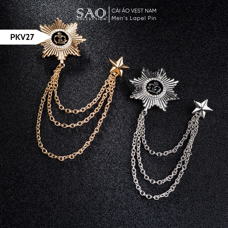 Cài Áo Vest Nam Tua Rua Dây Xích Cao Cấp – Ghim Cài Ve Áo Suit Sang Trọng, Tôn Phong Cách Quý Ông (PKV27)