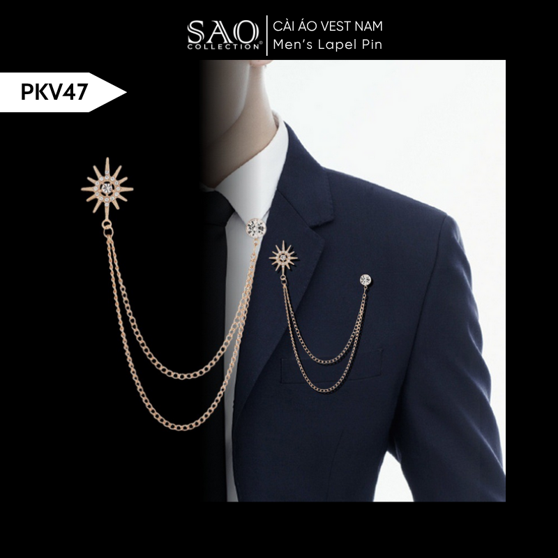 Cài Áo Vest Nam Tua Rua Dây Xích Cao Cấp – Ghim Cài Ve Áo Suit Sang Trọng, Tôn Phong Cách Quý Ông (PKV47)