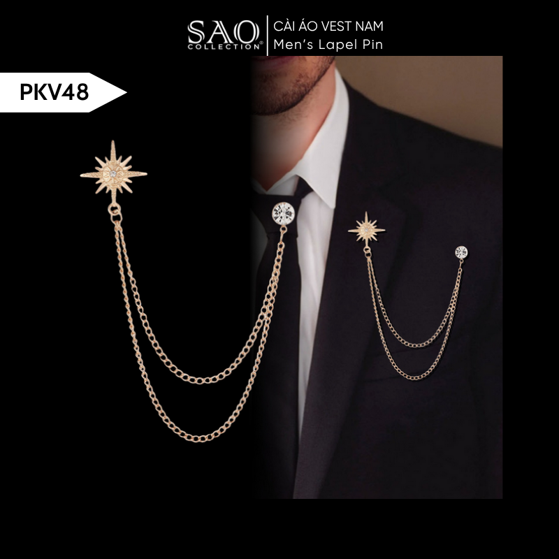 Cài Áo Vest Nam Tua Rua Dây Xích Cao Cấp – Ghim Cài Ve Áo Suit Sang Trọng, Tôn Phong Cách Quý Ông (PKV48)
