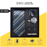 Combo Cà Vạt Nam 5 Món Cao Cấp – Cà Vạt Lụa, Khăn, Kẹp, Ghim, Măng Sét – Phụ Kiện Vest Quà Tặng Lịch Lãm (QTM304)