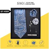 Combo Cà Vạt Nam 5 Món Cao Cấp – Cà Vạt Lụa, Khăn, Kẹp, Ghim, Măng Sét – Phụ Kiện Vest Quà Tặng Lịch Lãm (QTM309)