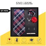 Combo Cà Vạt Nam 5 Món Cao Cấp – Cà Vạt Lụa, Khăn, Kẹp, Ghim, Măng Sét – Phụ Kiện Vest Quà Tặng Lịch Lãm (QTM316)
