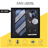 Combo Cà Vạt Nam 5 Món Cao Cấp – Cà Vạt Lụa, Khăn, Kẹp, Ghim, Măng Sét – Phụ Kiện Vest Quà Tặng Lịch Lãm (QTM317)