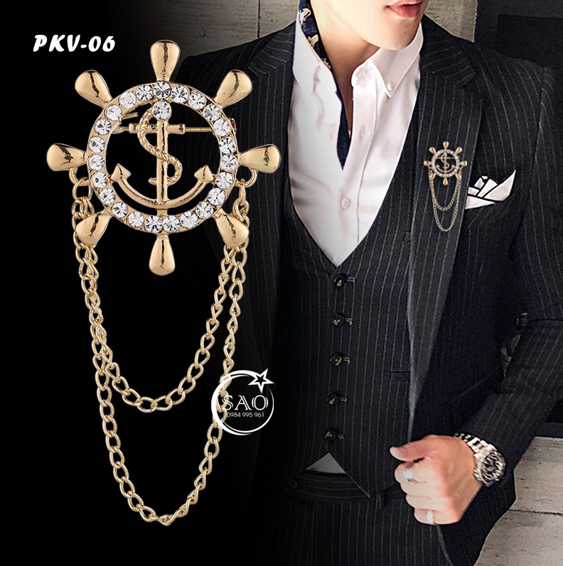 Cài Áo Vest Nam Tua Rua Dây Xích Cao Cấp – Ghim Cài Ve Áo Suit Sang Trọng, Tôn Phong Cách Quý Ông (PKV06)