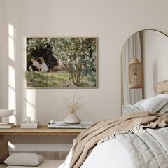 Tranh Treo Tường Cô Gái Ngồi Trong Sân Vườn Hoa