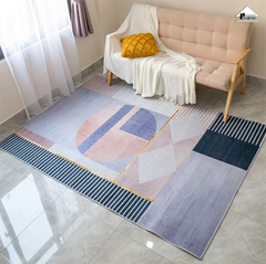 Thảm Nhung Mềm Trang Trí Phòng Hình Học Sáng Tạo Tông Hồng