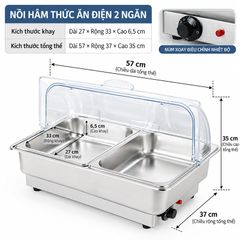 Khay Hâm Nóng Thức Ăn Buffet Điện Inox Có Nắp