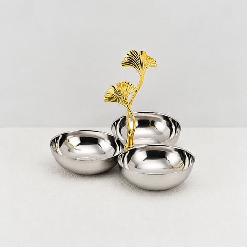Dĩa 3 Ngăn Đựng Thức Ăn Nhẹ Inox 304 Xoắn Decor Bàn Tiệc