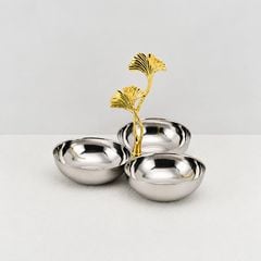 Dĩa 3 Ngăn Đựng Thức Ăn Nhẹ Inox 304 Xoắn Decor Bàn Tiệc