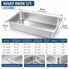 Khay Gastronorm Inox 304 Đựng Thực Phẩm Nhà Hàng Khách Sạn