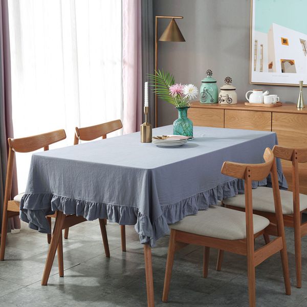 Khăn Trải Bàn Canvas Trơn Màu Phối Bèo Trang Nhã