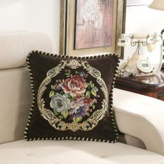 Vỏ Gối Tựa Lưng Nhung Đệm Lưng Dày Tây Âu Thêu Vòng Hoa