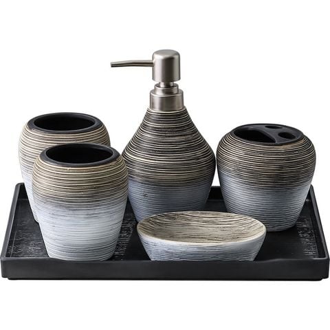 Bộ Phụ Kiện Phòng Tắm Gốm 5 Món Vân Nổi Wabi Sabi