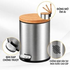 Thùng Rác Inox Đạp Chân Nắp Êm Cho Khách Sạn