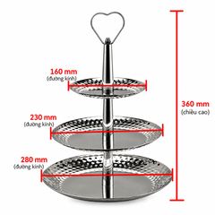 Khay Trưng Bày Thức Ăn 3 Tầng Inox Cho Buffet – 28 × 23 × 36cm