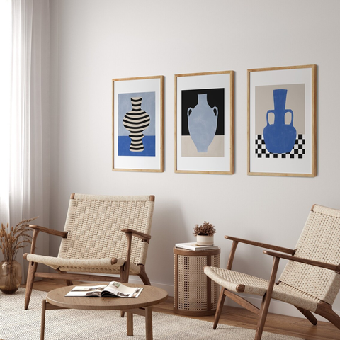 Tranh Treo Tường Tĩnh Vật Trừu Tượng Be Xanh - Bình Nền Đen