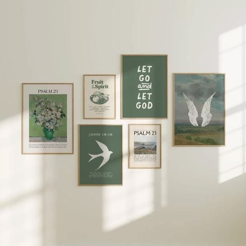Bộ 3 Tranh Vintage Xanh Olive – Psalm & Fruit of the Spirit