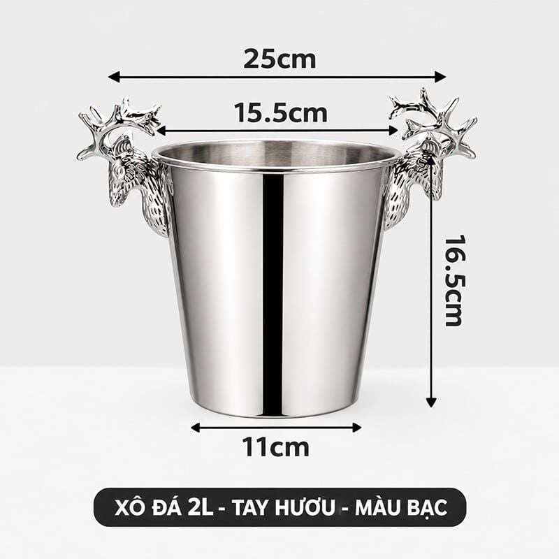 Xô Đựng Đá Inox 304 Decor Bàn Tiệc Quầy Bar Gạc Nai