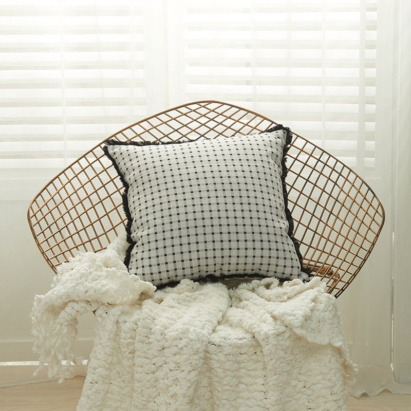 Vỏ Gối Tựa Lưng Sofa Caro Dệt Jacquard Trắng Đen