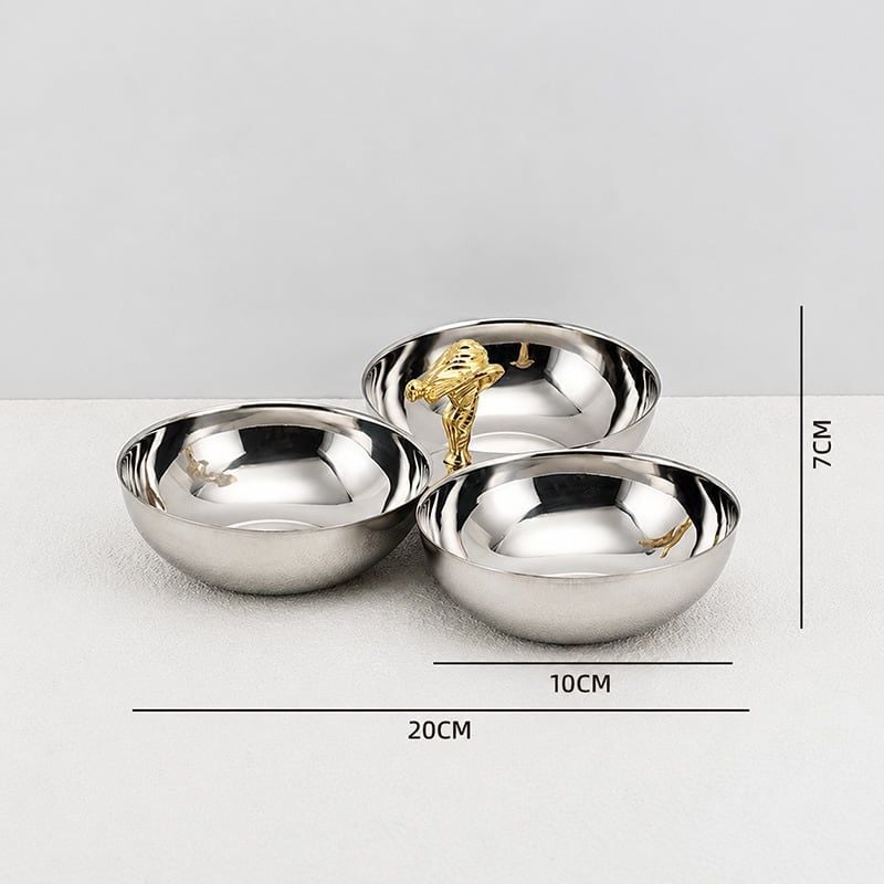 Dĩa 3 Ngăn Đựng Thức Ăn Nhẹ Inox 304 Xoắn Decor Bàn Tiệc