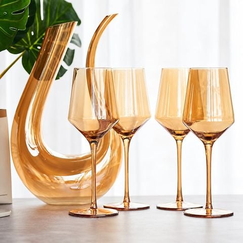 Bình Rượu Chữ U Kèm Ly Màu Hổ Phách