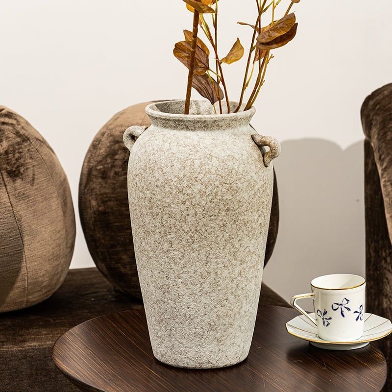 Bình Hoa Gốm Giả Cổ Phong Cách Rustic Có Quai Tai
