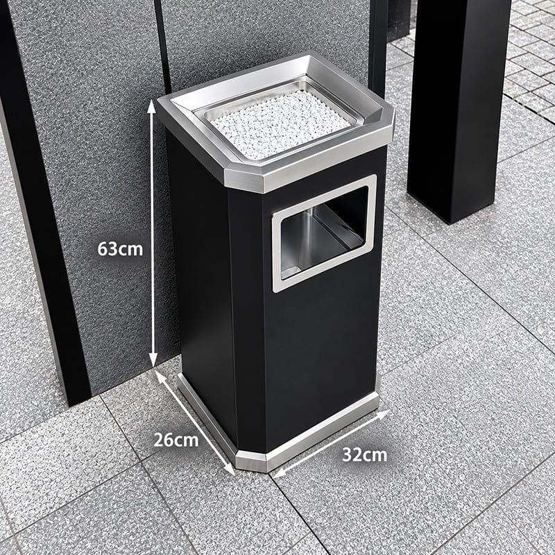 Thùng Rác Inox Có Gạt Tàn Dạng Đứng Cho Khách Sạn