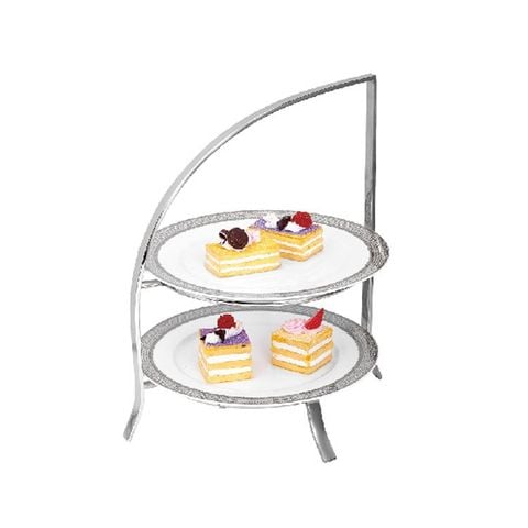Kệ Trưng Bày Bánh 2 Tầng Cánh Buồm Inox Kèm Đĩa Sứ