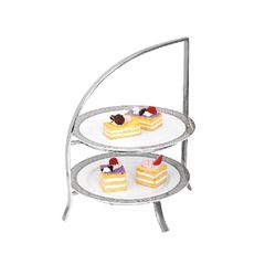 Kệ Trưng Bày Bánh 2 Tầng Cánh Buồm Inox Kèm Đĩa Sứ