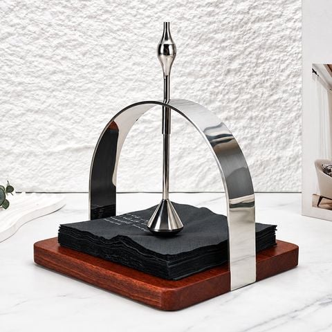 Giá Đựng Khăn Giấy Để Bàn Đế Gỗ Khung Inox Cao Cấp