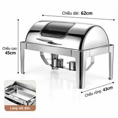 Nồi Hâm Buffet Inox Nắp Kính Giữ Nóng Thức Ăn