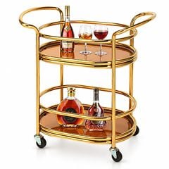 Xe Đẩy Phục Vụ Rượu Đồ Uống 2 Tầng Inox Có Bánh Xe