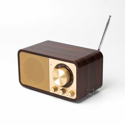 Tượng Trang Trí Đài Radio Vintage – Vỏ Gỗ Phối Vàng Đồng